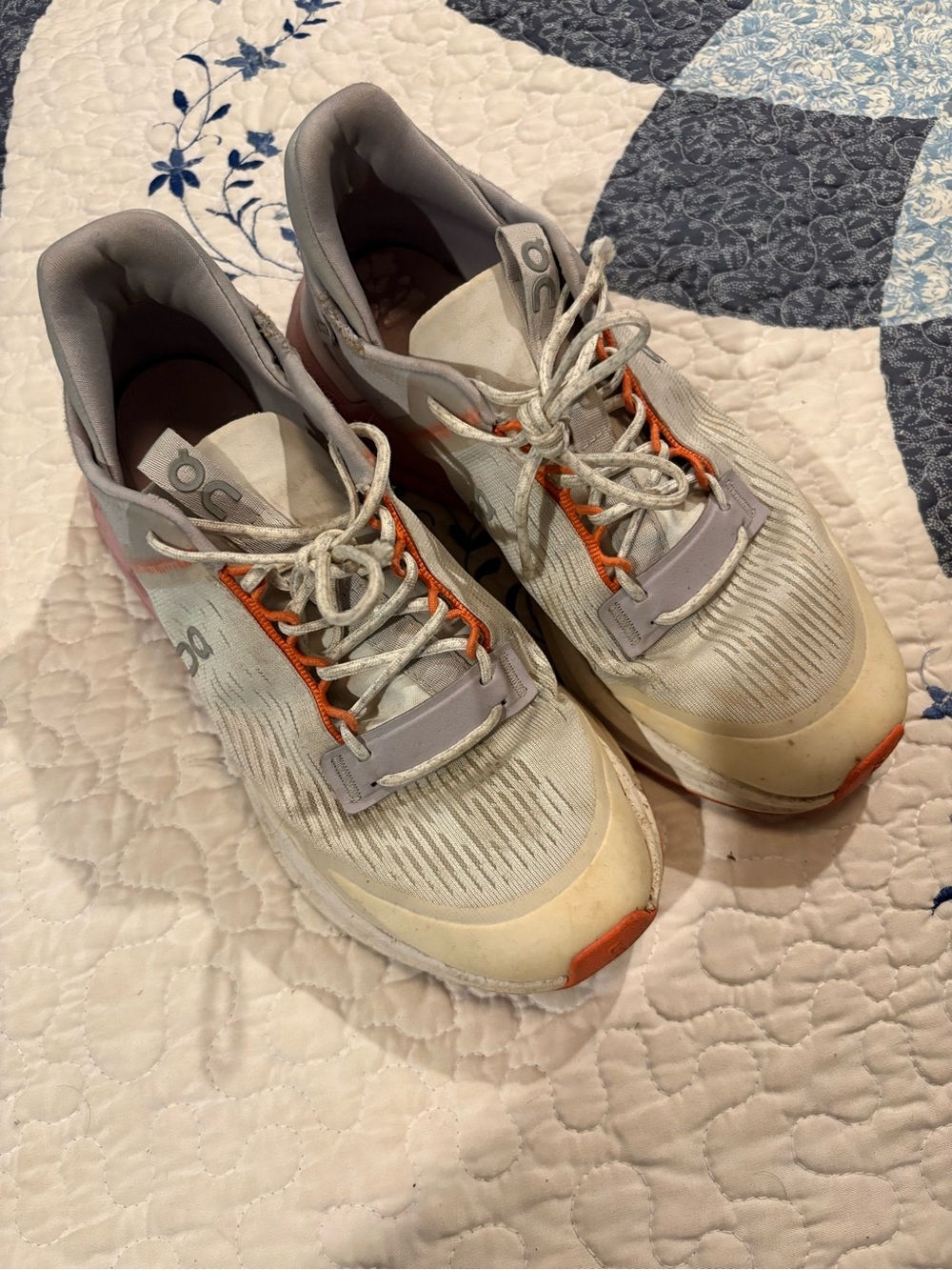 On Running Women’s Athletic Shoes — Light Gray with Orange Accents